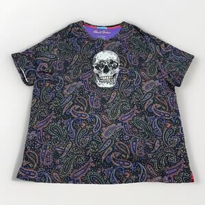 Robert Graham Men's 3XL Paisley Abstract Skull Gold Tooth Graphic T Shirt Cotton